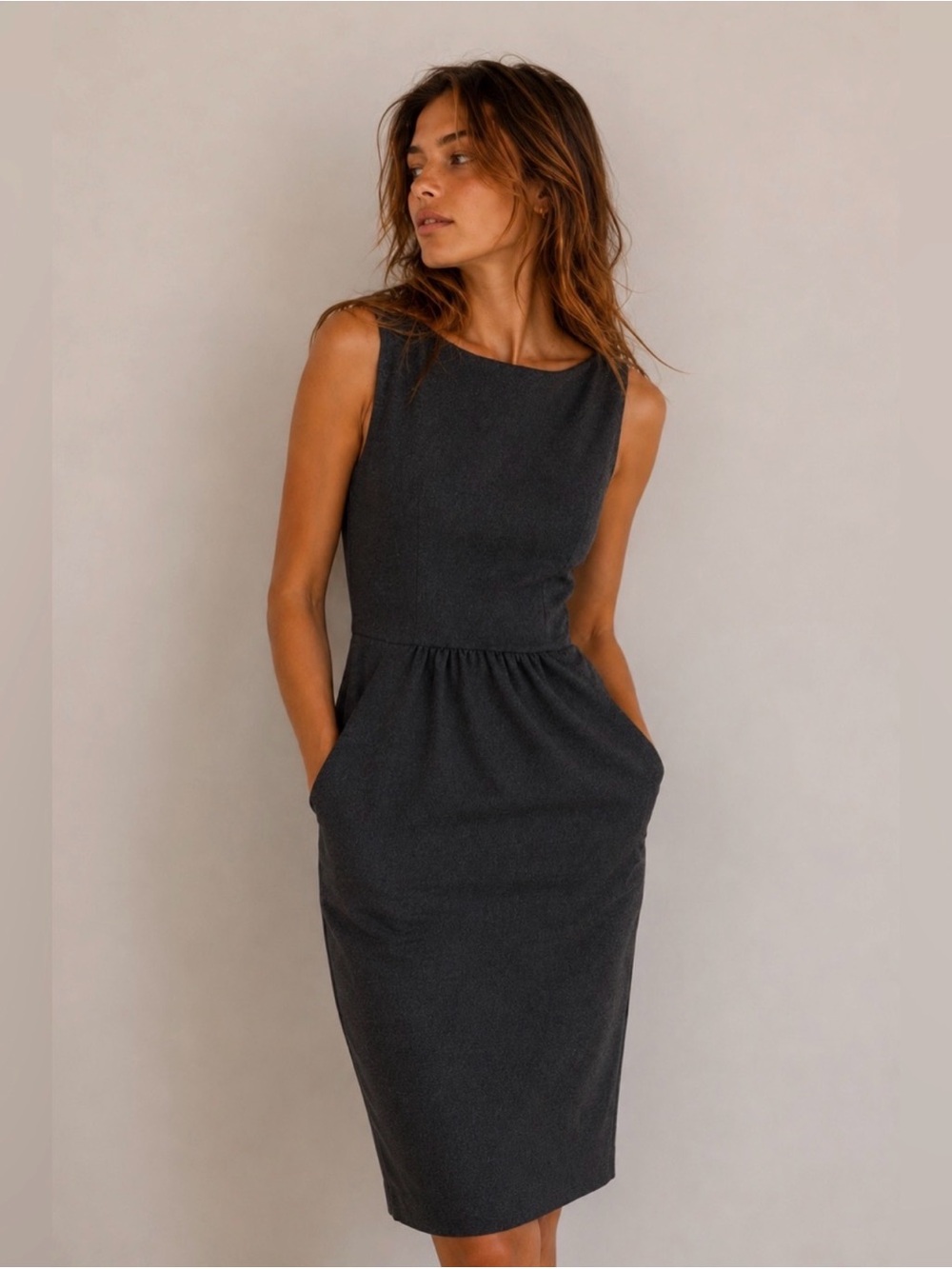 Theory Sleeveless Sheath Dress Gray Pockets Size 6 Work Office Minimalist